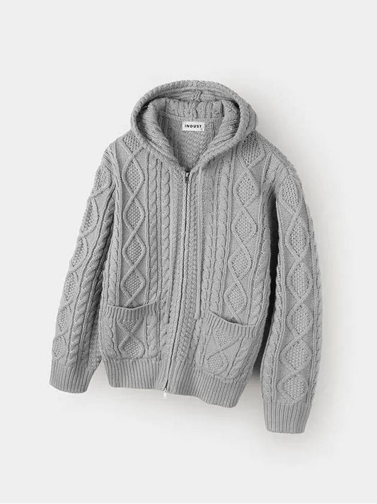 Two way cable hood zip up knit gray - INDUST - BALAAN 1