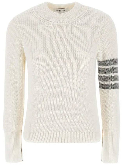 Women's 4 Bar Crew Neck Cotton Knit Top White - THOM BROWNE - BALAAN 2