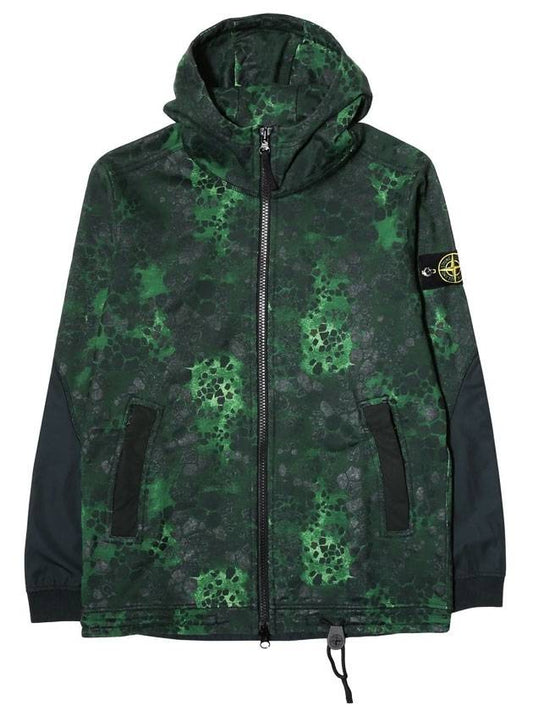 Men's Wappen Patch Camo Zip Up Hoodie Green - STONE ISLAND - BALAAN 1