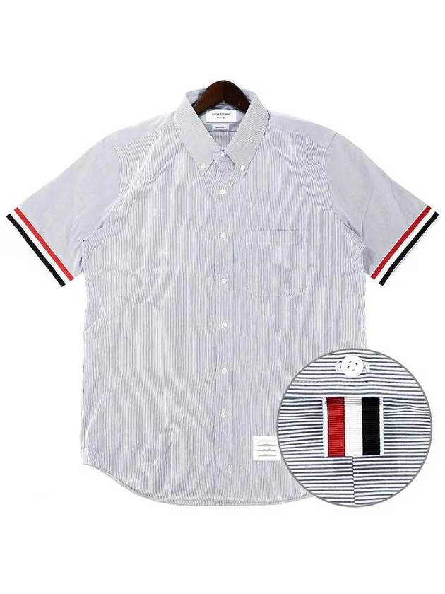 Men's Pincode Armband Short Sleeve Shirt Navy - THOM BROWNE - BALAAN 2