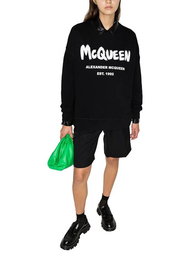 Women's White Graffiti Logo Sweatshirt Black - ALEXANDER MCQUEEN - BALAAN.