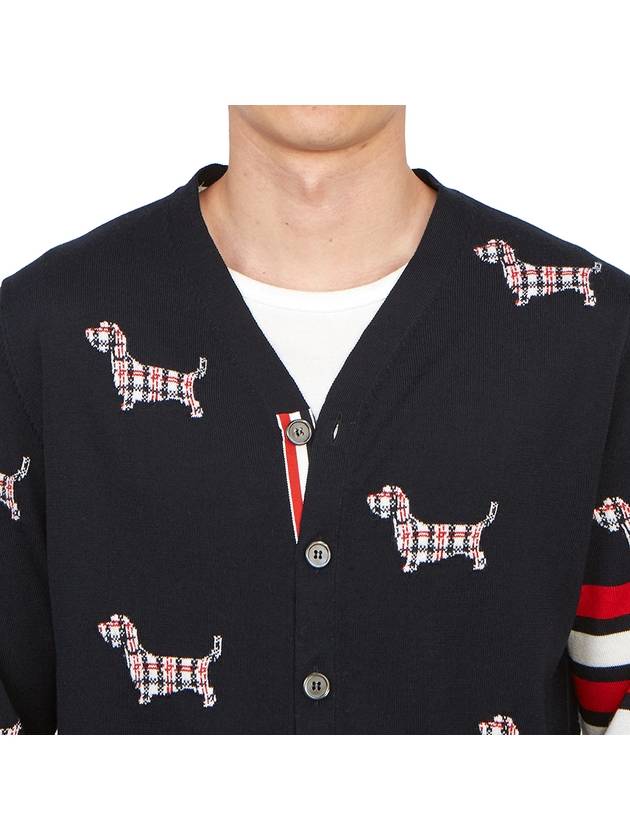 Hector 4 Bar V Neck Wool Cardigan Navy - THOM BROWNE - BALAAN 7