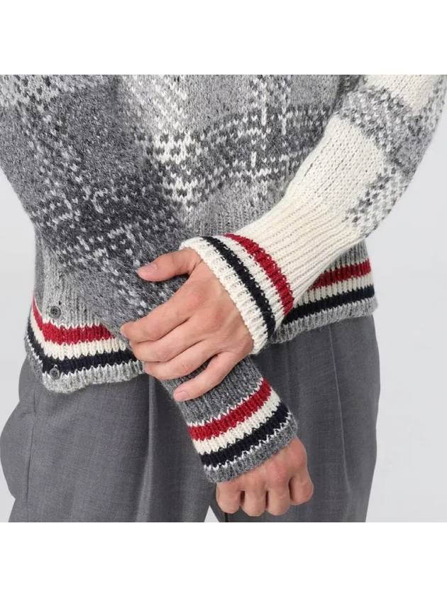 Tartan Check Jacquard Wool Mohair Knit Top Grey - THOM BROWNE - BALAAN 3