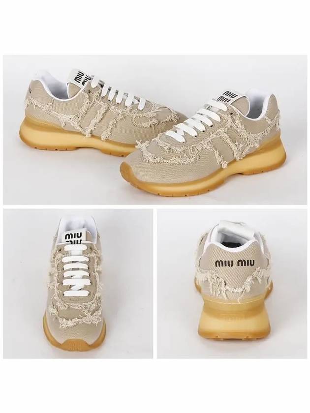 Cotton Denim Low Top Sneakers Beige - MIU MIU - BALAAN 3