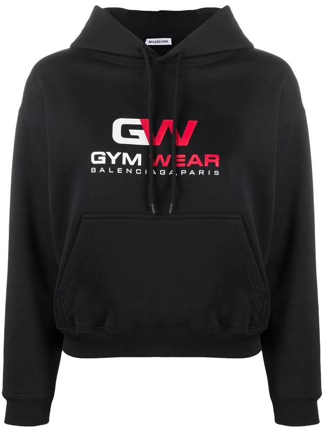 Women's Gymwear Logo Hooded Top Black - BALENCIAGA - BALAAN.