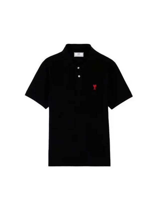 Men's Heart Logo Polo Shirt Black - AMI - BALAAN 2