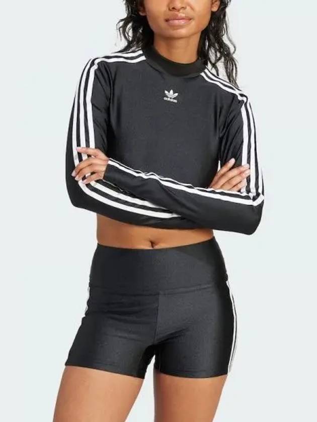 3 Stripe Crop Long Sleeve T Shirt Black - ADIDAS - BALAAN 2