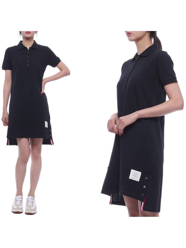 Classic Cotton Pique Center Back Stripe A-Line Short Sleeve Polo Short Dress Navy - THOM BROWNE - BALAAN 2