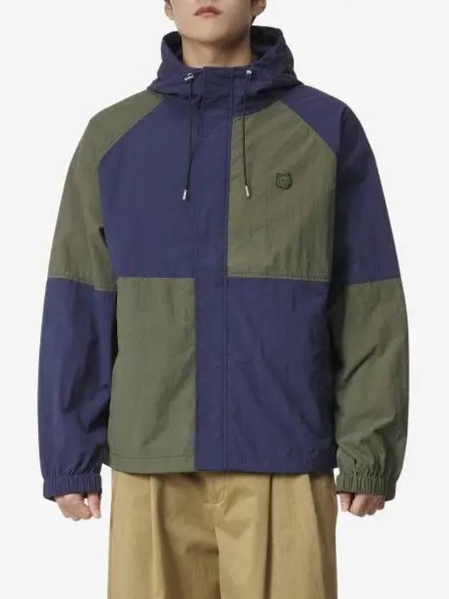 Men's Bold Fox Head Patch Color Block Nylon Windbreaker Navy Khaki - MAISON KITSUNE - BALAAN 2