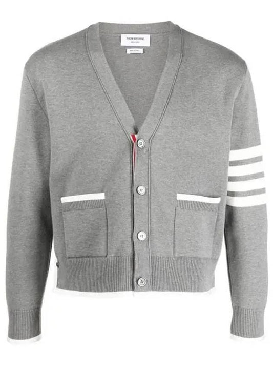 V-Neck Diagonal Armband Cardigan Grey - THOM BROWNE - BALAAN 2