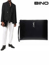 Monogram Silver Logo Clutch Bag Black - SAINT LAURENT - BALAAN 2