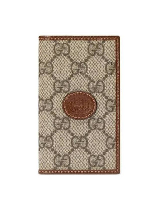 Interlocking G Canvas Card Wallet Beige Brown - GUCCI - BALAAN.