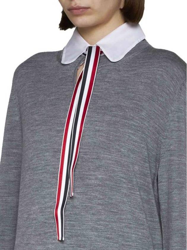 Jersey Stitch Ribbon Tie Knit Top Grey - THOM BROWNE - BALAAN 3