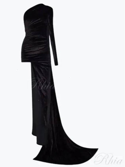 One Shoulder Velvet Long Dress Black - BALENCIAGA - BALAAN 2