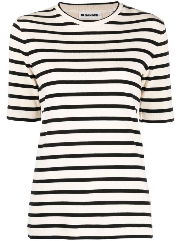 Striped Cotton Short Sleeve T-Shirt Black Beige - JIL SANDER - BALAAN 2