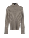 Ribbed Knit Turtleneck Beige Turf Melange - TORY BURCH - BALAAN 2