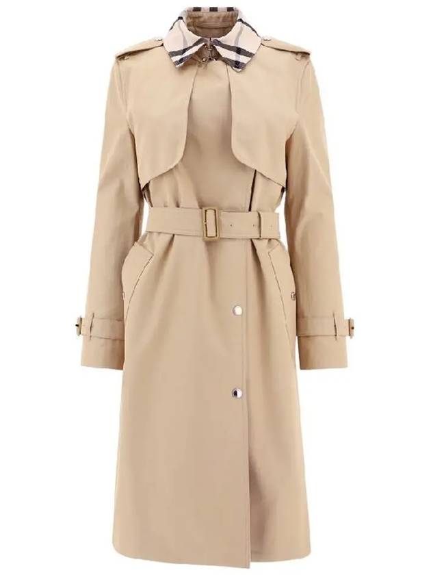 Women's Check Panel Cotton Gabardine Regular Fit Trench Coat Beige - BURBERRY - BALAAN 3