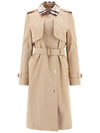 Women's Check Panel Cotton Gabardine Regular Fit Trench Coat Soft Phone - BURBERRY - BALAAN.