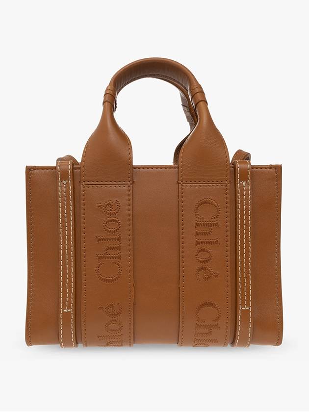 Woody Logo Calf Leather Mini Tote Bag Brown - CHLOE - BALAAN 4