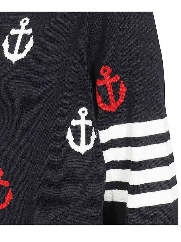 Anchor Intarsia 4-Bar V-Neck Cardigan Navy - THOM BROWNE - BALAAN 6