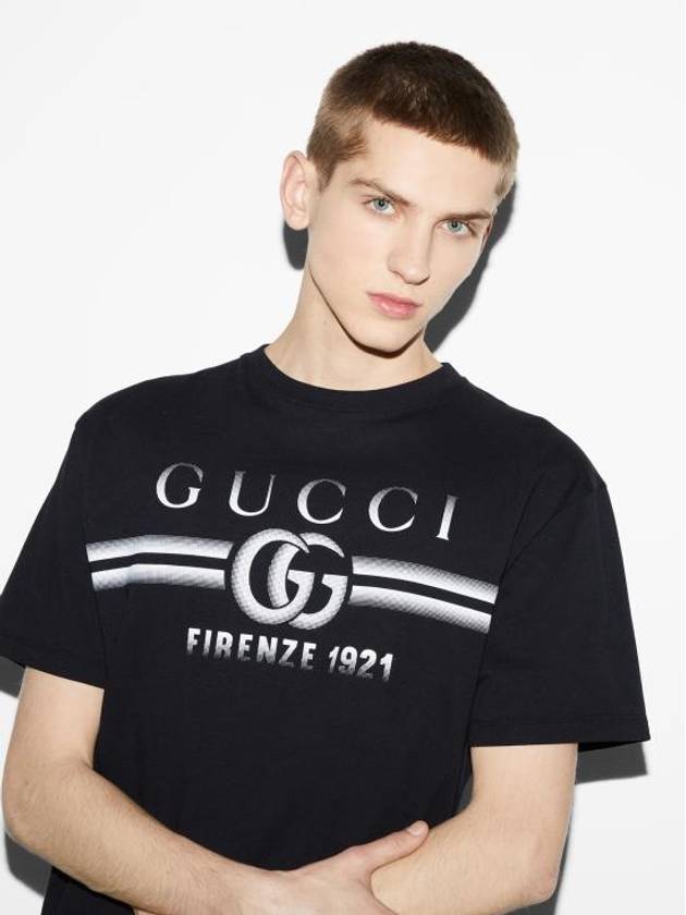 Cotton Print Short Sleeve T-Shirt Black - GUCCI - BALAAN 5