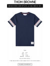 Textured Cotton Stripe Short Sleeve T-Shirt Navy - THOM BROWNE - BALAAN 3