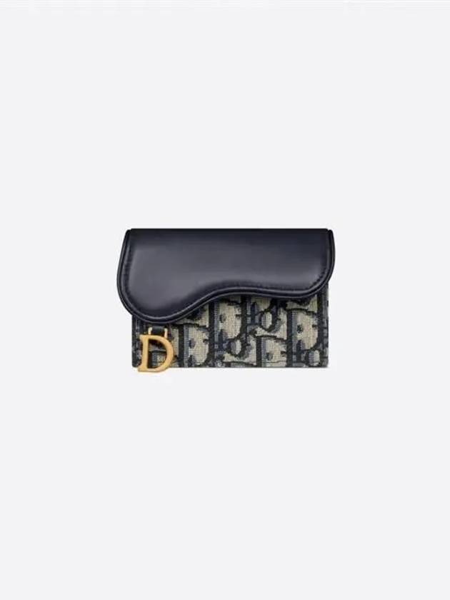 Saddle Bloom Jacquard Calfskin Card Wallet Blue Oblique - DIOR - BALAAN 2