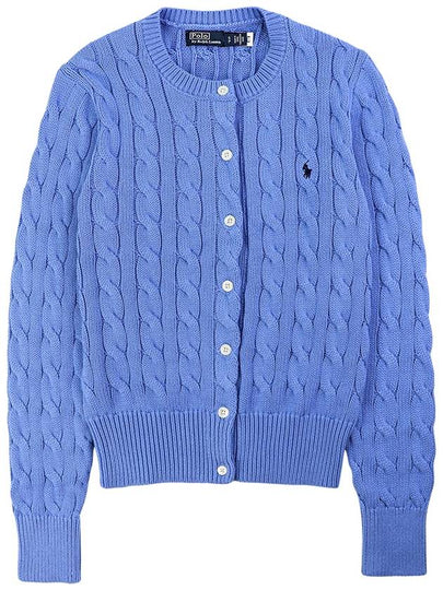 Women's Embroidered Logo Pony Cable Cardigan Blue - POLO RALPH LAUREN - BALAAN 2