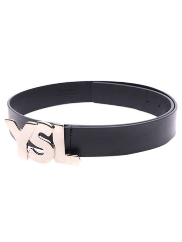 YSL Logo Leather Belt Black - SAINT LAURENT - BALAAN.