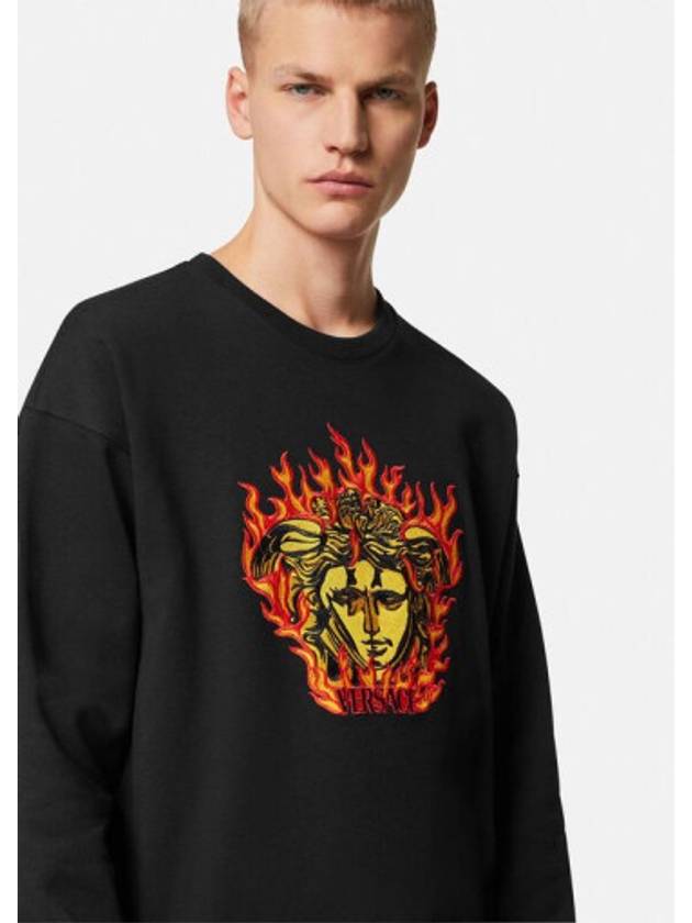 Medusa Flame Embroidery Logo Jersey Sweatshirt Black - VERSACE - BALAAN 4