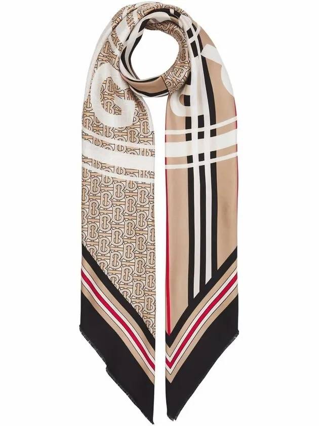 Check Stripe Graphic Logo Scarf Beige - BURBERRY - BALAAN 1