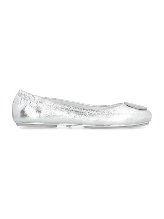 Minnie Logo Metallic Leather Ballerina Silver - TORY BURCH - BALAAN.