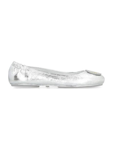 Minnie Logo Metallic Leather Flat Silver - TORY BURCH - BALAAN 1