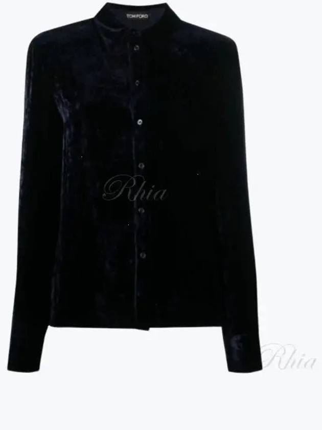 Women's Velvet Shirt Navy - TOM FORD - BALAAN 2