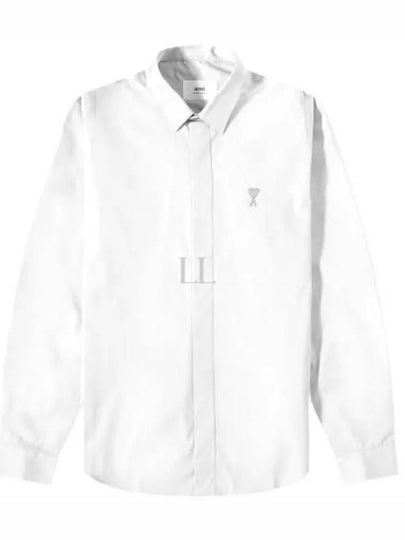 Tonal Heart Logo Long Sleeve Shirt White - AMI - BALAAN 2