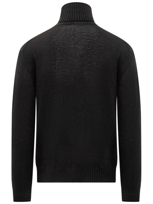 Men's Embroidered Logo Wool Turtleneck Black - JIL SANDER - BALAAN 3