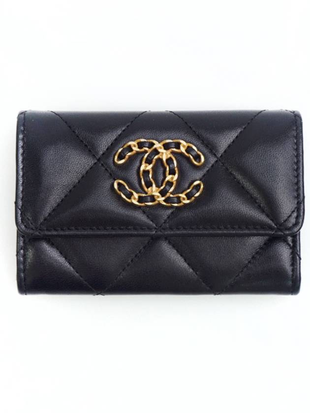 19 Flap Card Holder Lambskin Gold Black - CHANEL - BALAAN.