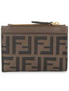 FF Diamond Embossed Logo Zip Card Holder Brown - FENDI - BALAAN 3