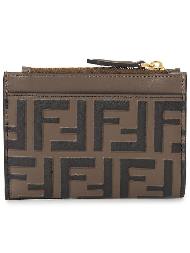 FF Diamond Embossed Logo Zip Card Holder Brown - FENDI - BALAAN 3