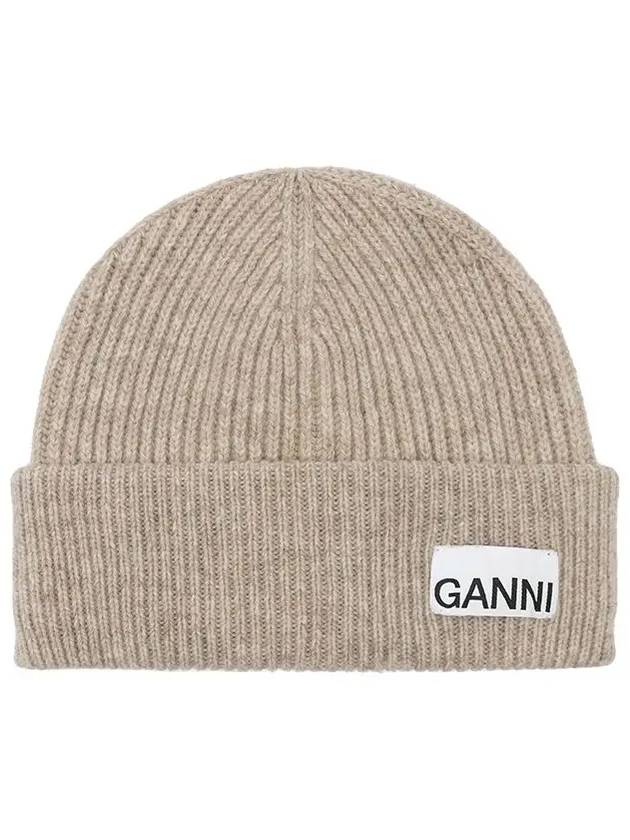 Women's Logo Wool Beanie Sand Beige - GANNI - BALAAN 3