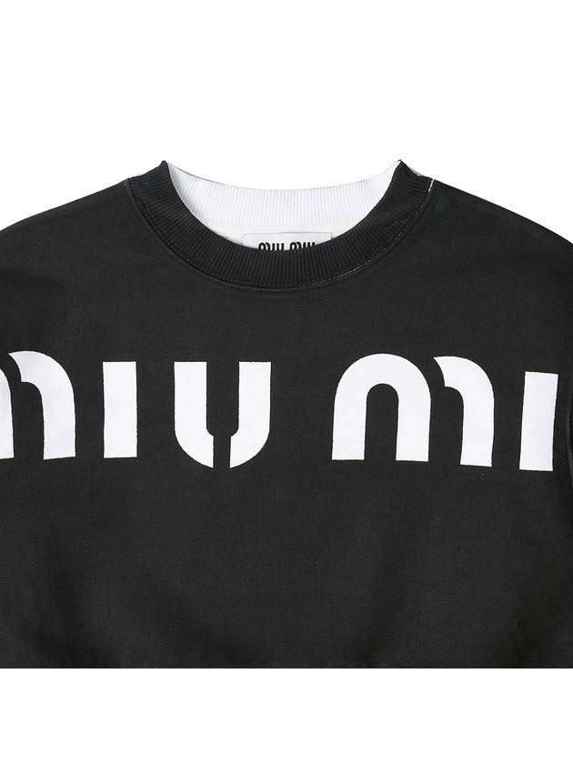 Logo Print Crop Cotton Sweatshirt Black - MIU MIU - BALAAN 4