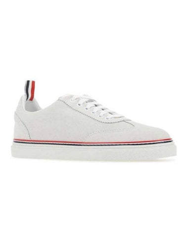 Men's 3 Bar Suede Low Top Sneakers White - THOM BROWNE - BALAAN 1