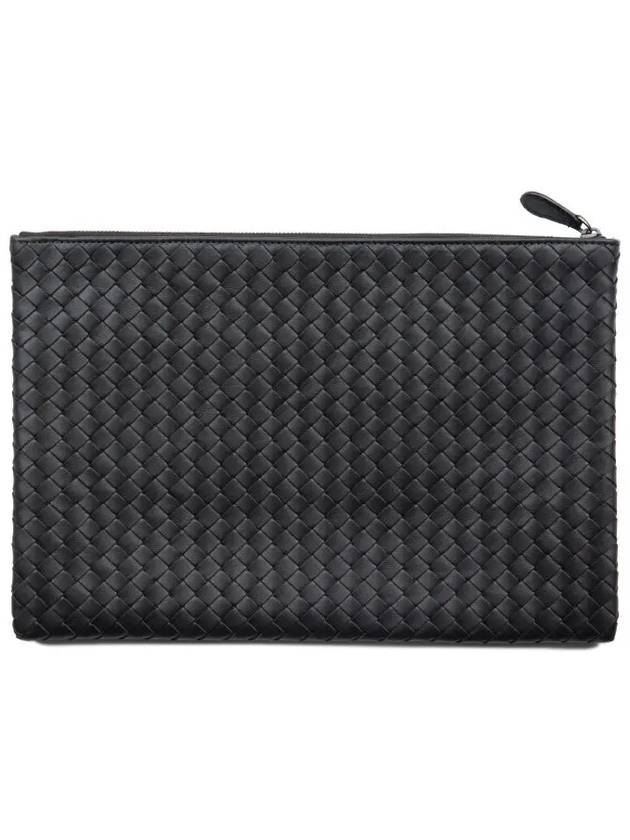 Intrecciato Document Leather Clutch Bag Black - BOTTEGA VENETA - BALAAN 3