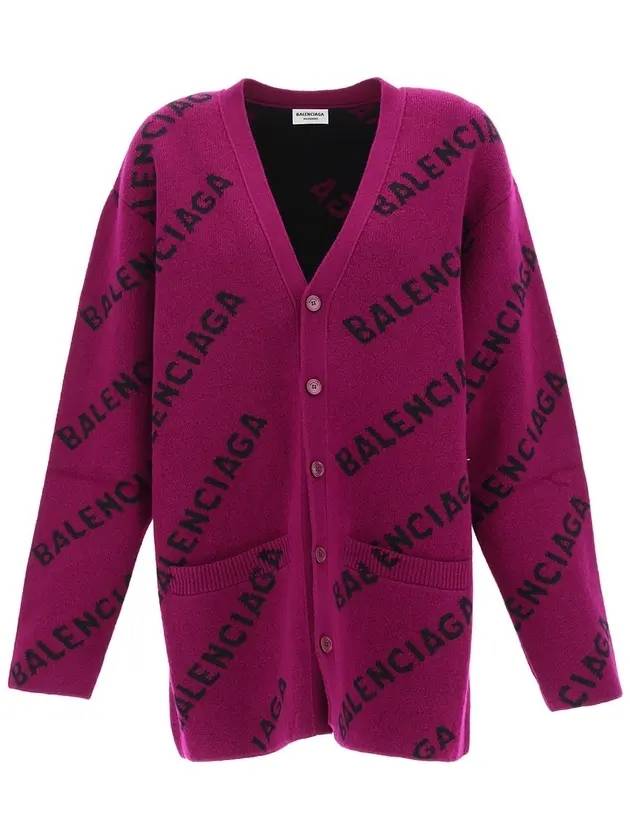 Women's All-Over Logo Cardigan Purple - BALENCIAGA - BALAAN.