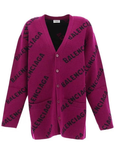 Women's All-Over Logo Cardigan Purple - BALENCIAGA - BALAAN 1