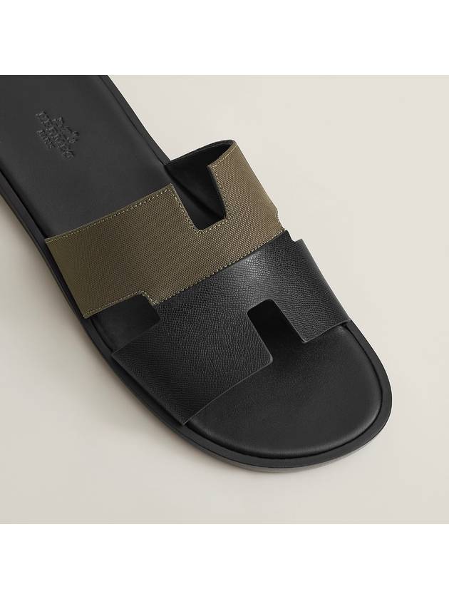 Izmir Men's Sandals Slippers Calfskin Khaki Mix Black - HERMES - BALAAN 4