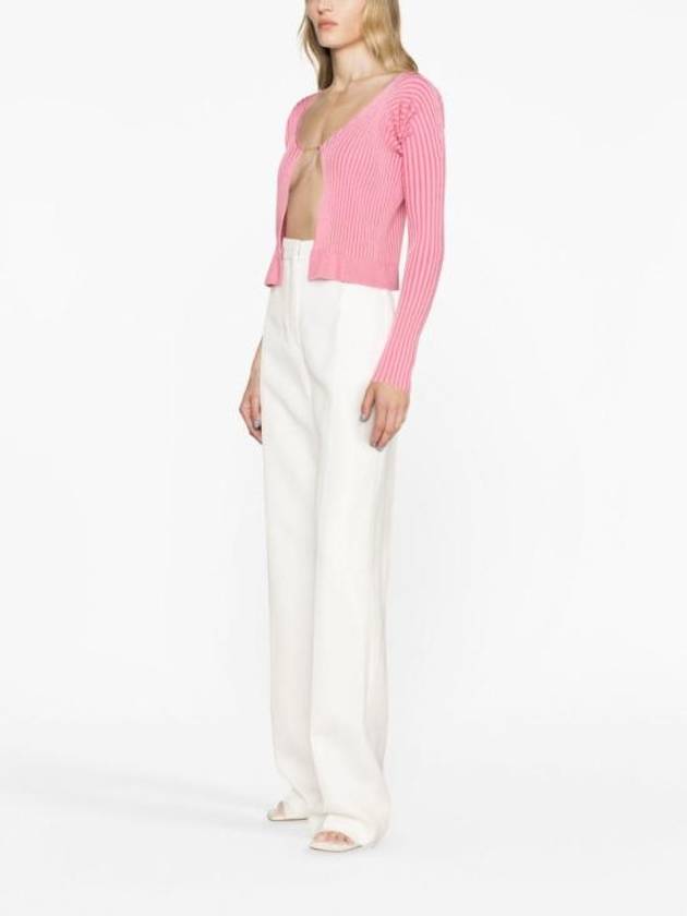 La Maille Pralu Longue Micro Charm Logo Cardigan Light Pink - JACQUEMUS - BALAAN 4