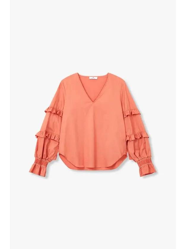 PS Women s V neck Frill Sleeve Blouse Dark Orange - PAUL SMITH - BALAAN 1