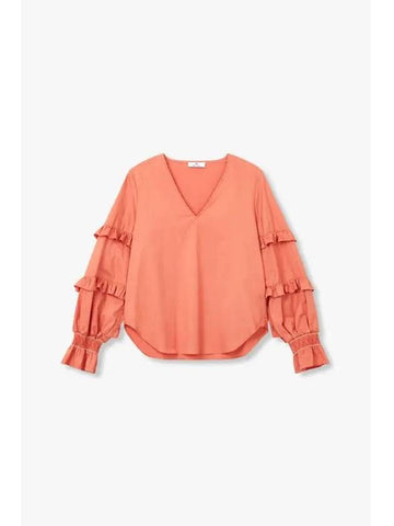 PS Women s V neck Frill Sleeve Blouse Dark Orange - PAUL SMITH - BALAAN 1