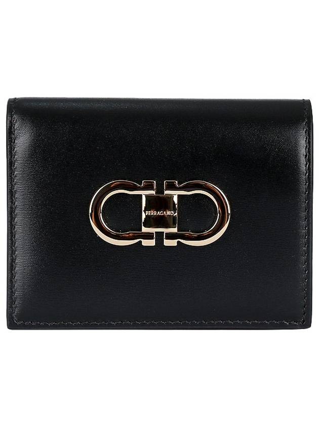 Gancini Compact Half Wallet Black - SALVATORE FERRAGAMO - BALAAN 2